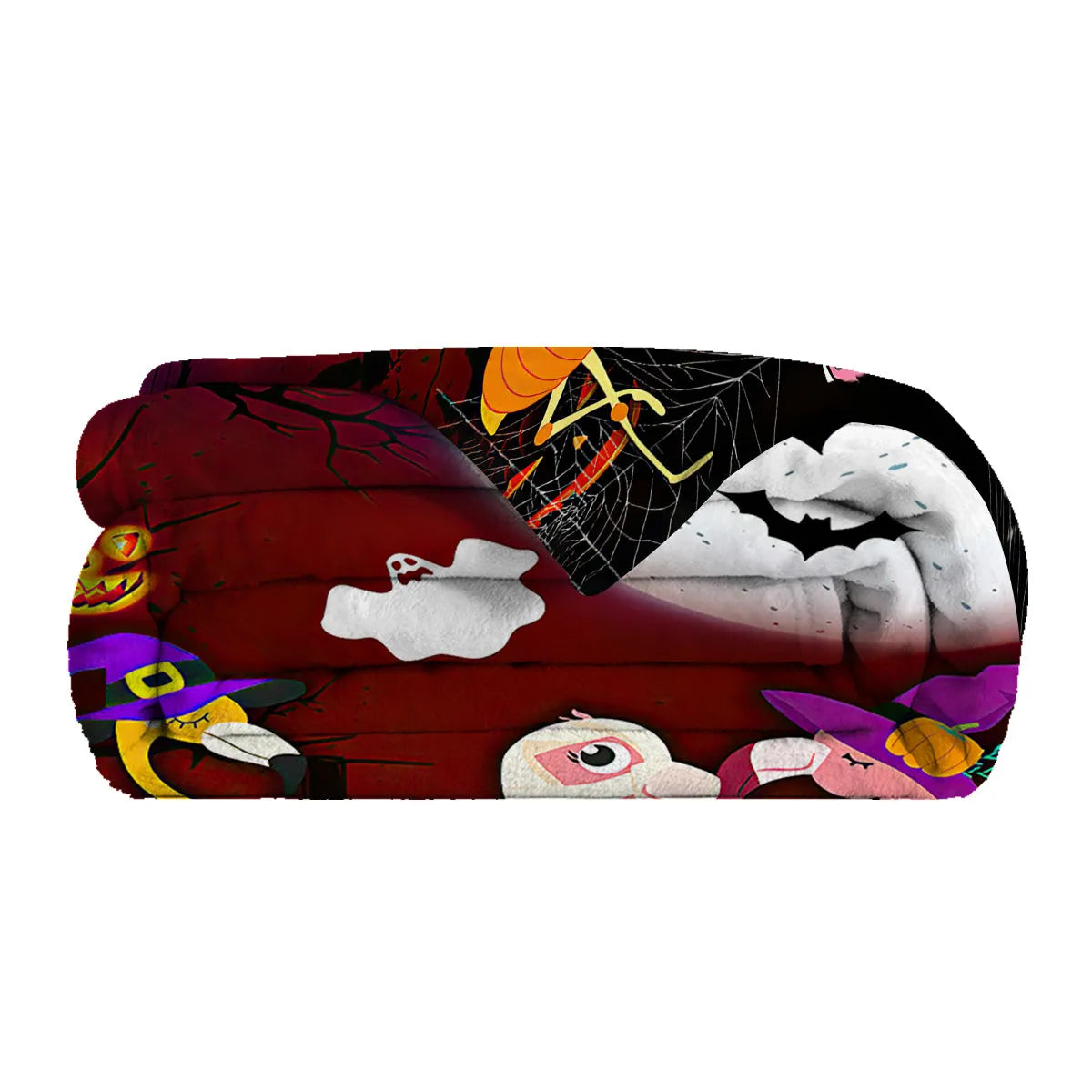Purple flannel velvet blanket with Halloween flamingo print, hemmed edges, available in 75x100cm and 130x150cm