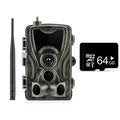 Outdoor surveillance camera with camouflage finish showing 1080p resolution and wide-angle lens specifications