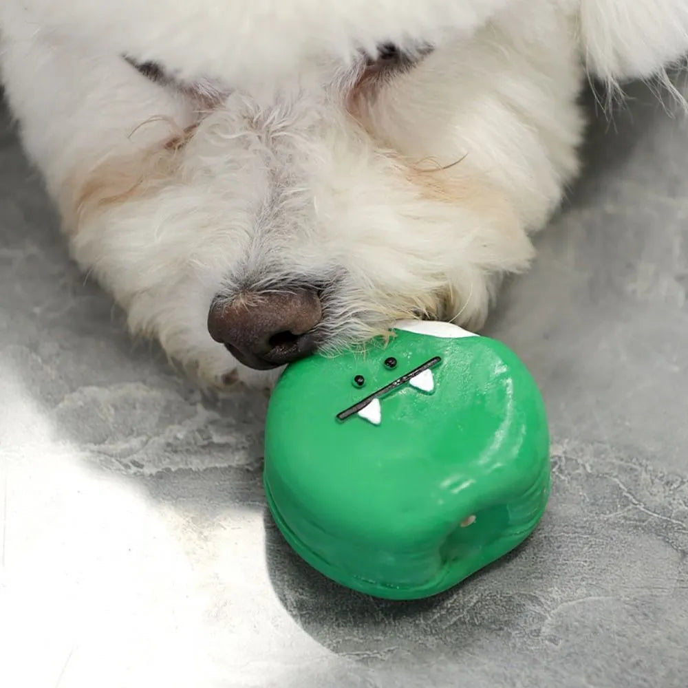 Yellow and green cartoon egg bread shaped latex dog squeaky chew toy.