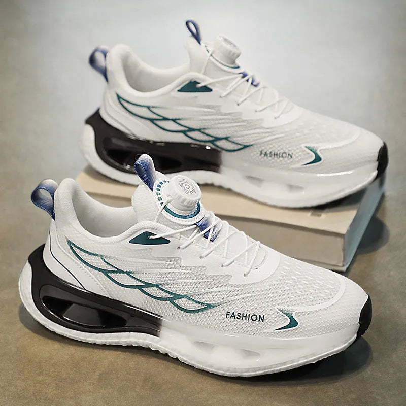 Youth button sneaker with rotating shock absorption system in light blue mesh option showing low-top design