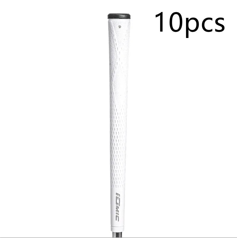 TPE and TPR material golf club grip shown in assorted colours including pink, red, blue, and black with coloured heads.