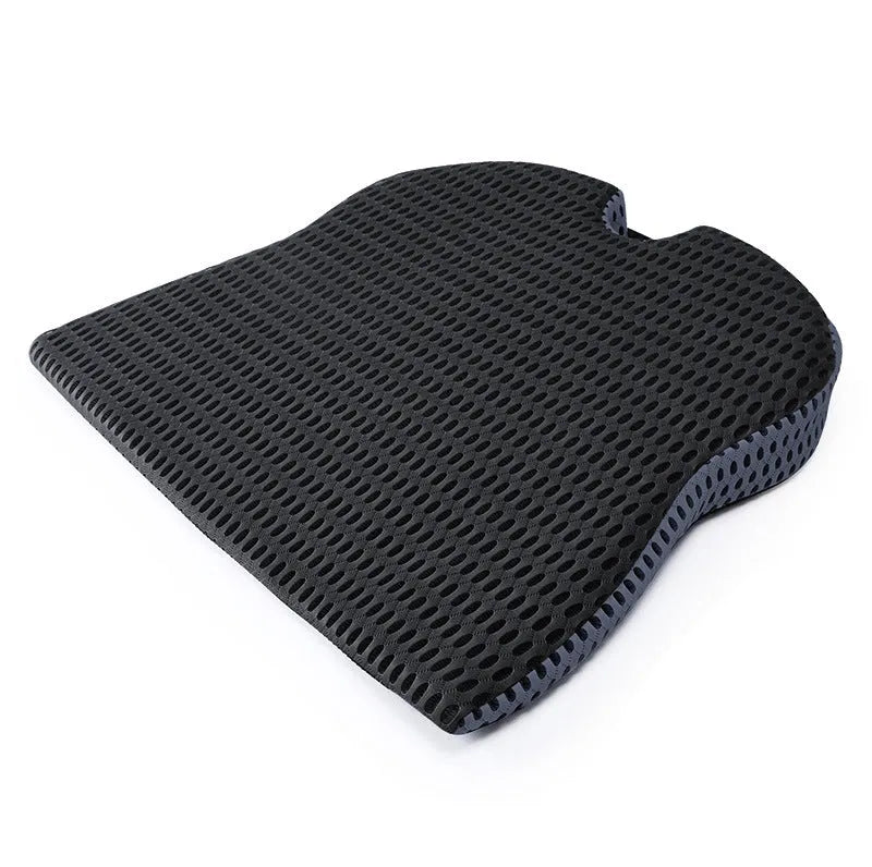 Regular size memory foam car cushion with a fixed strap in black, grey, or milky white.