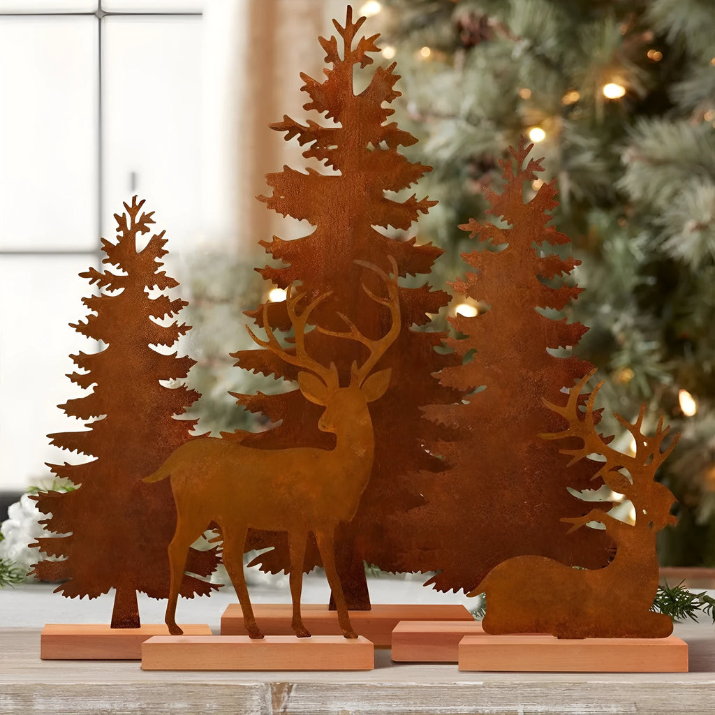 Three metal rusty Christmas tree elk decorations with American style iron construction