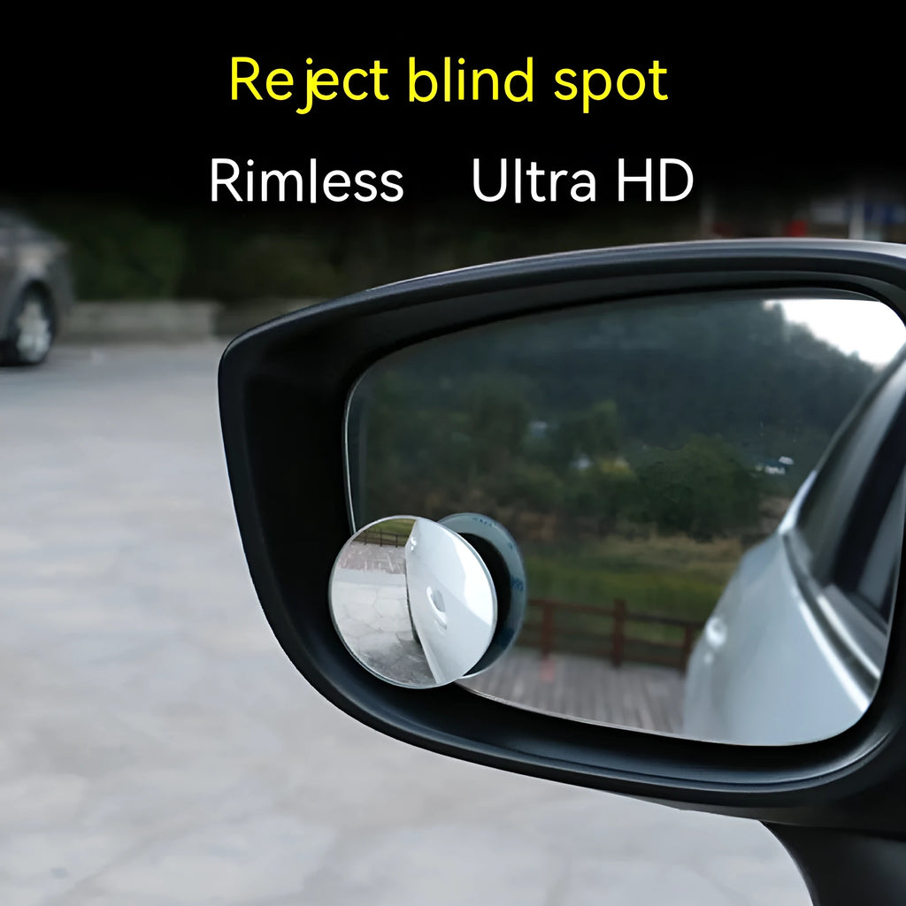 Silver car blind spot mirror with convex glass and 360° adjustable mount for rearview mirror attachment
