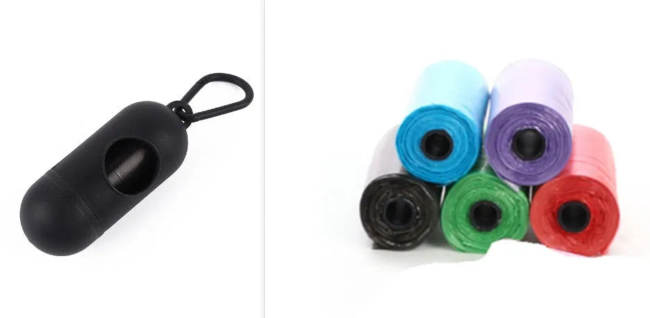Coloured rolls of dog waste bags showing various colour options with 22.5x30cm dimensions