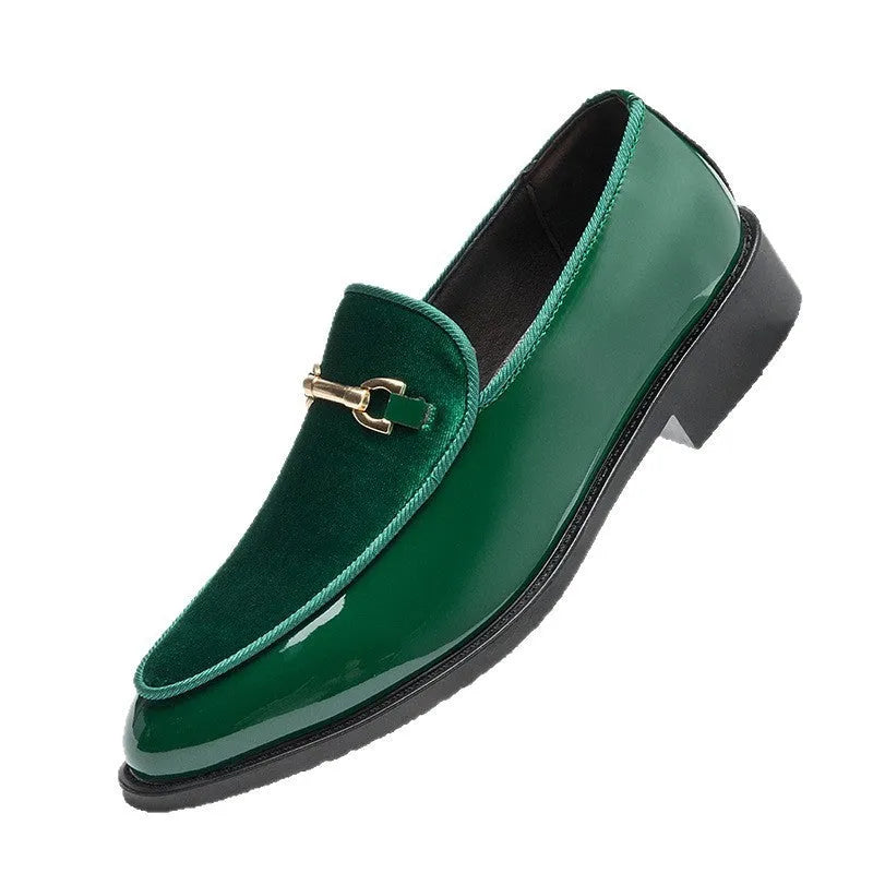 Patent leather shiny wedge heel shoes oversleeve design black green sky blue rubber sole unisex