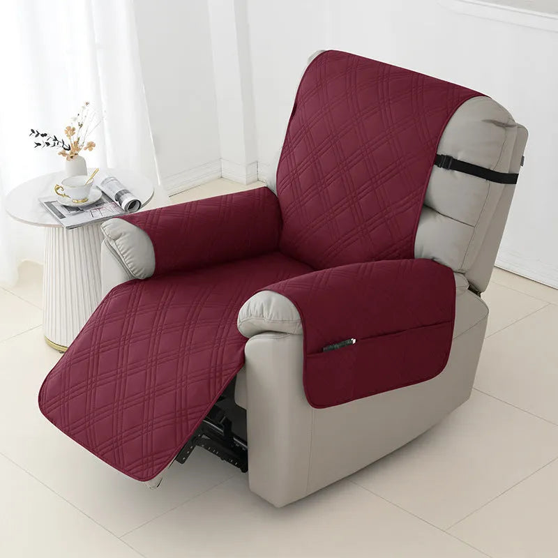Waterproof quilted sofa cover for Chivas massage chair in burgundy colour, American country style