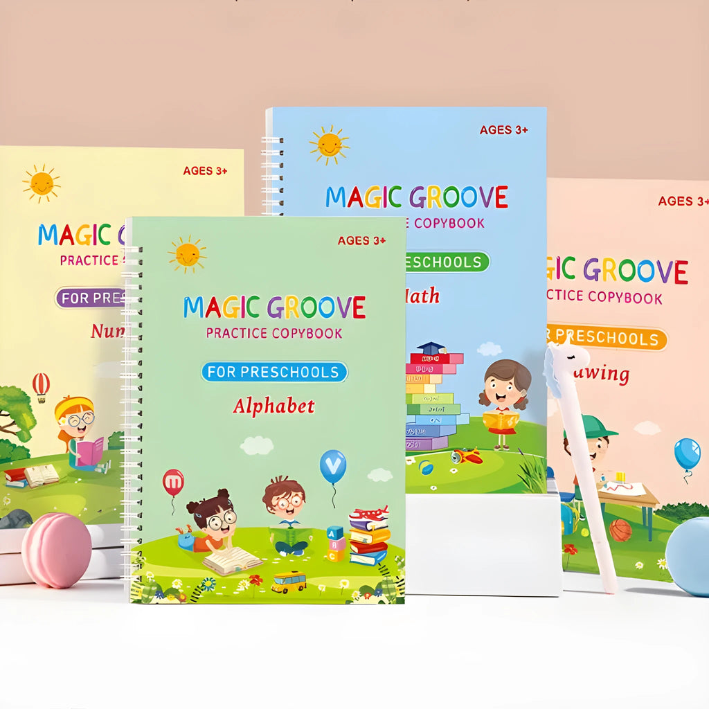 English children's groove magic handwriting practice copybook set with pen and refills.
