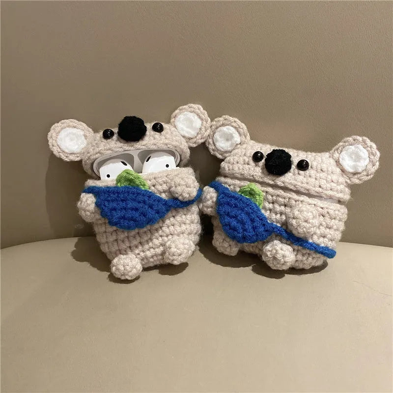 Handmade knitted backpack koala bear design protective sleeve for Apple AirPods charging case
