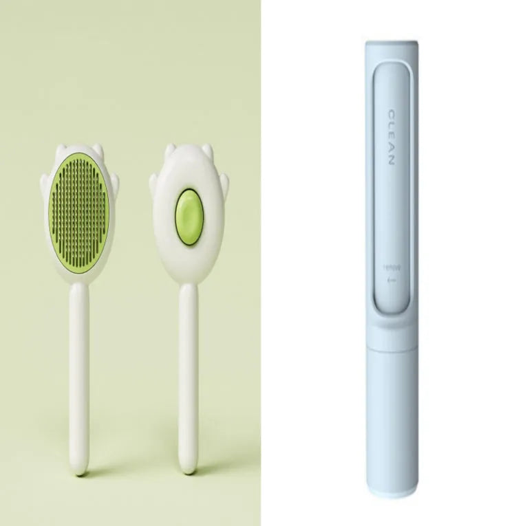 Green pet grooming comb with stainless steel teeth and ABS handle for cats and dogs