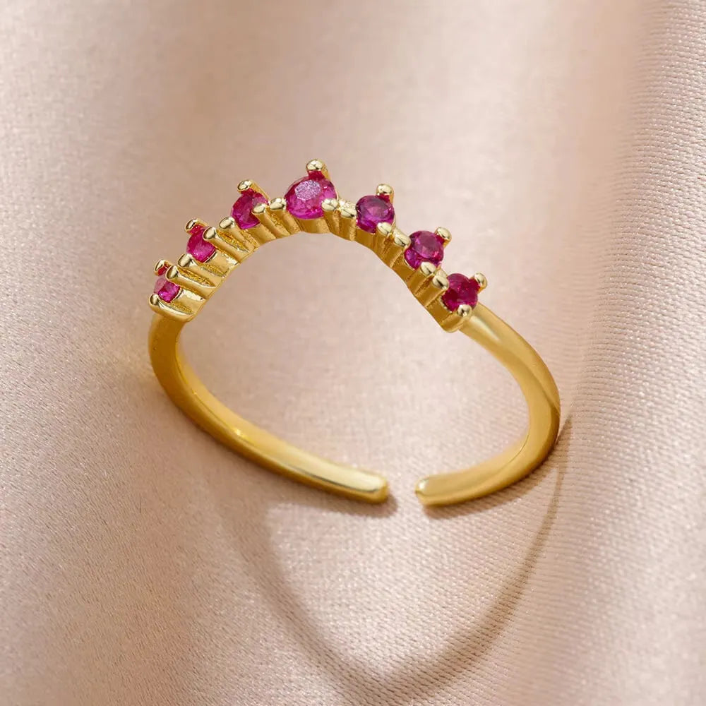 Adjustable 18K gold plated love emerald ring with synthetic zircon for women, open mouth copper design