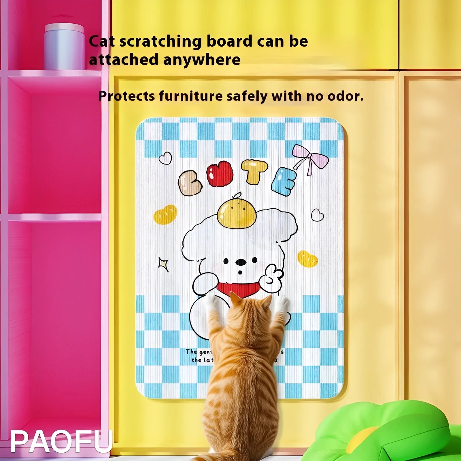 Cartoon cat scratch board wall felt scratch pad in Happy Kitten pattern for pets