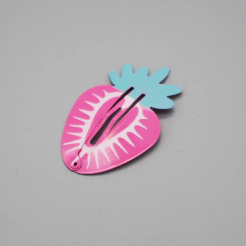 Children's metal hair barrette with colour printed watermelon and strawberry design