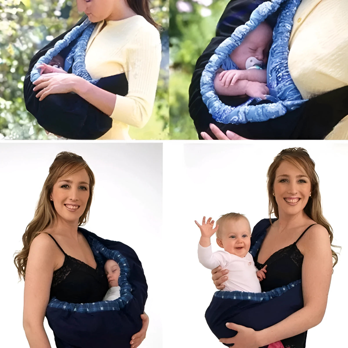 One-shoulder newborn baby carrier with feeding bag, T/C cotton lining, cross-arm sling, 20kg max load, blue plaid colour