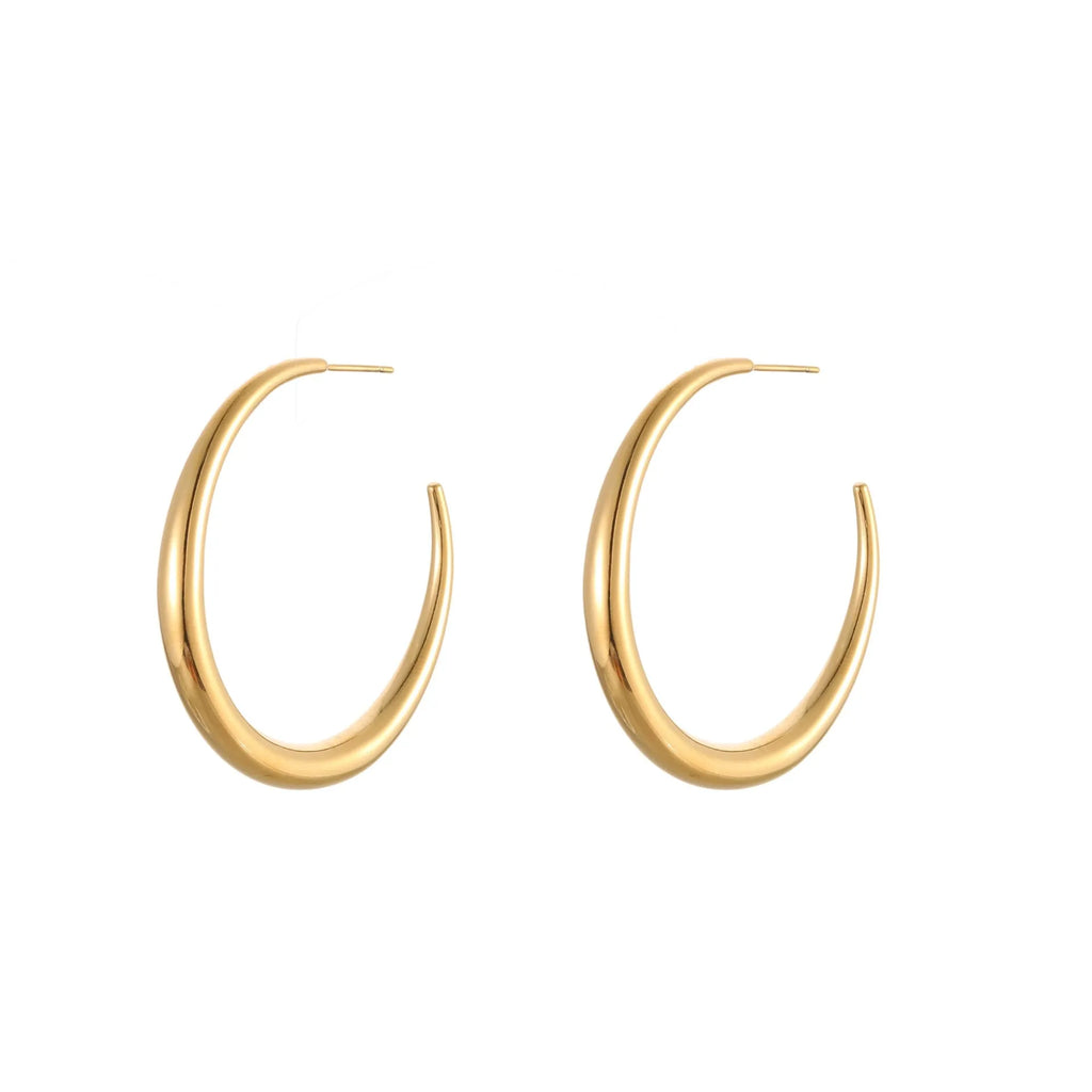 Titanium steel hoop earrings with round geometric shape and vacuum PVD gold plating