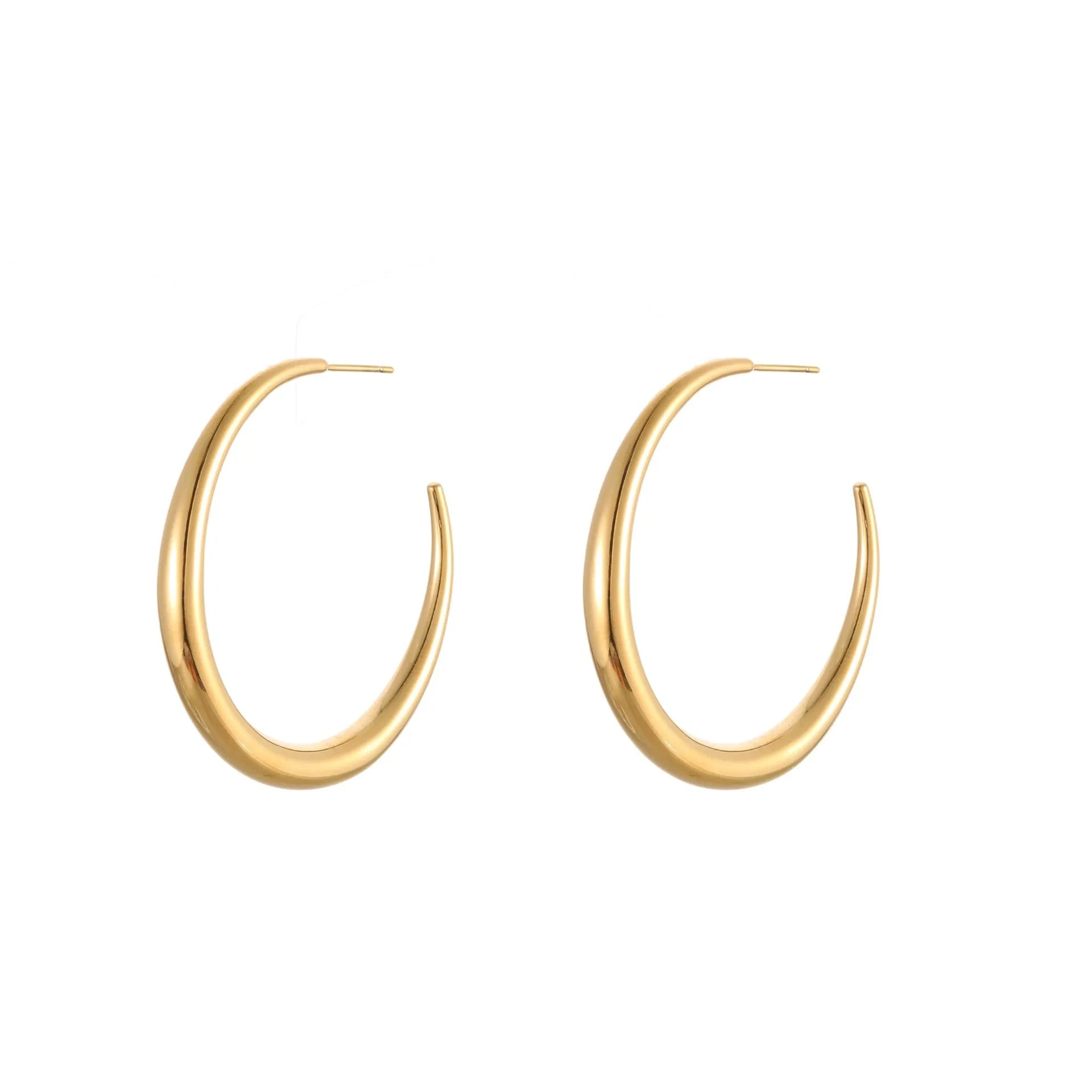 Titanium steel hoop earrings with round geometric shape and vacuum PVD gold plating