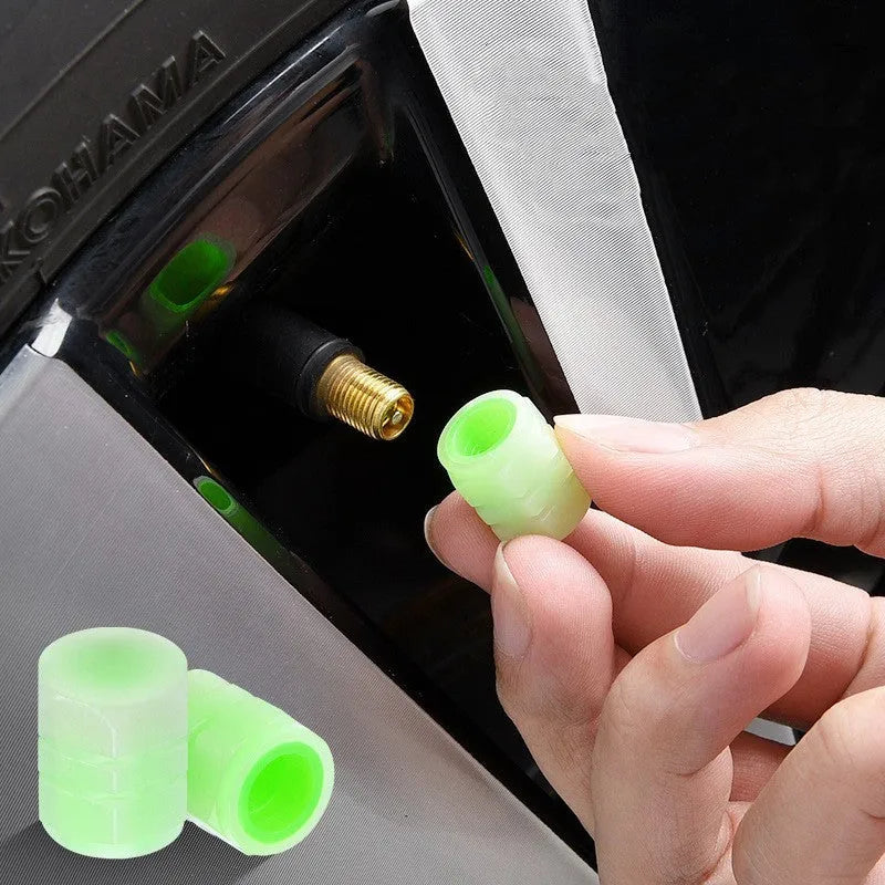 Car luminous rubber valve caps showing 16mm diameter and luminous properties