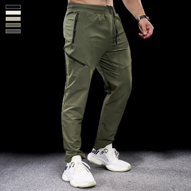 Men's waterproof quick-drying nylon exercise trousers in army green colour