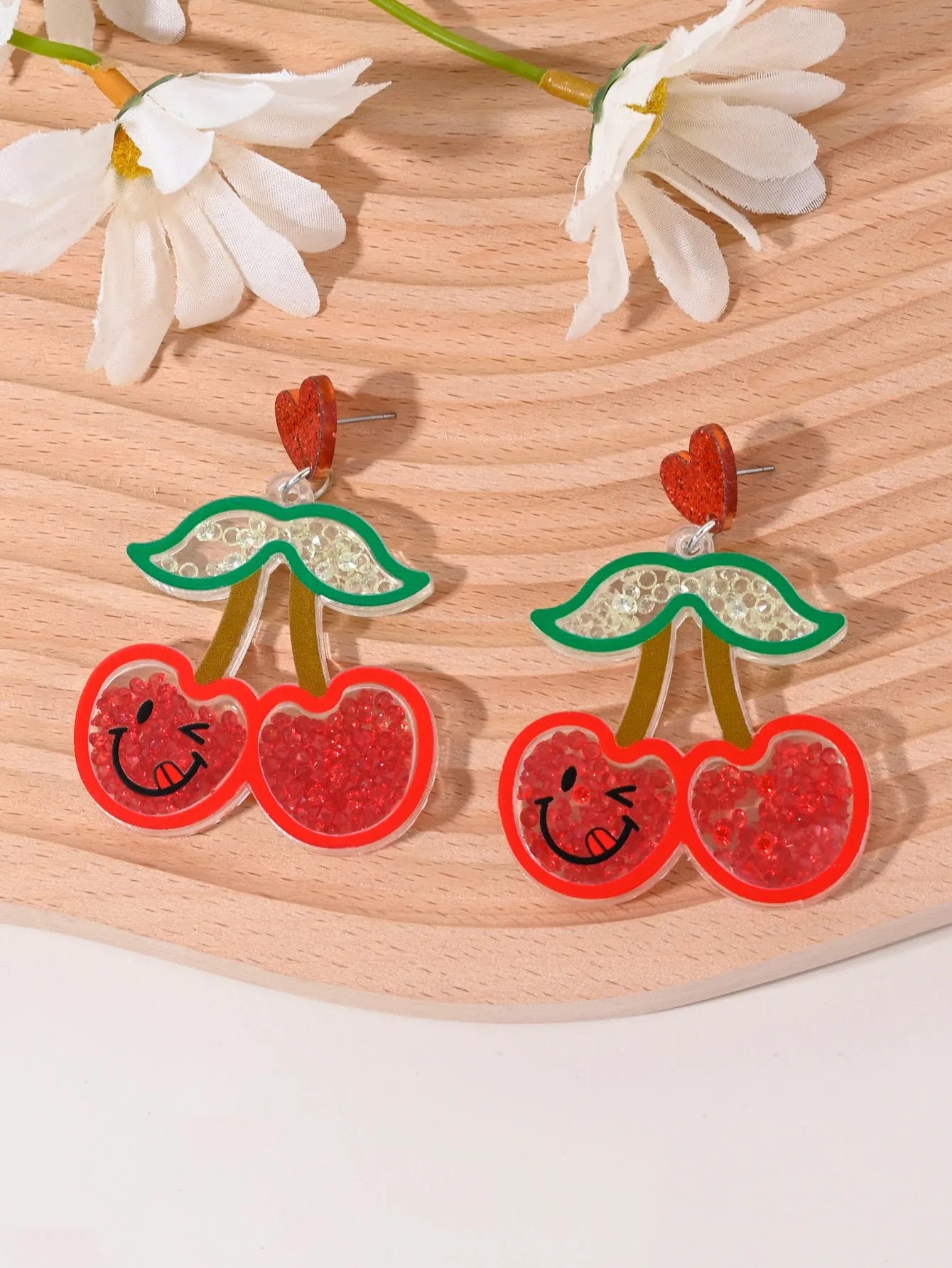 Acrylic fruit and dessert earrings for women with cherry strawberry watermelon pineapple designs