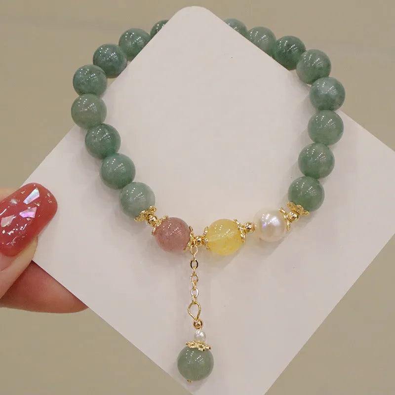 Han style jade beaded bracelet with geometric shapes and pearl accents