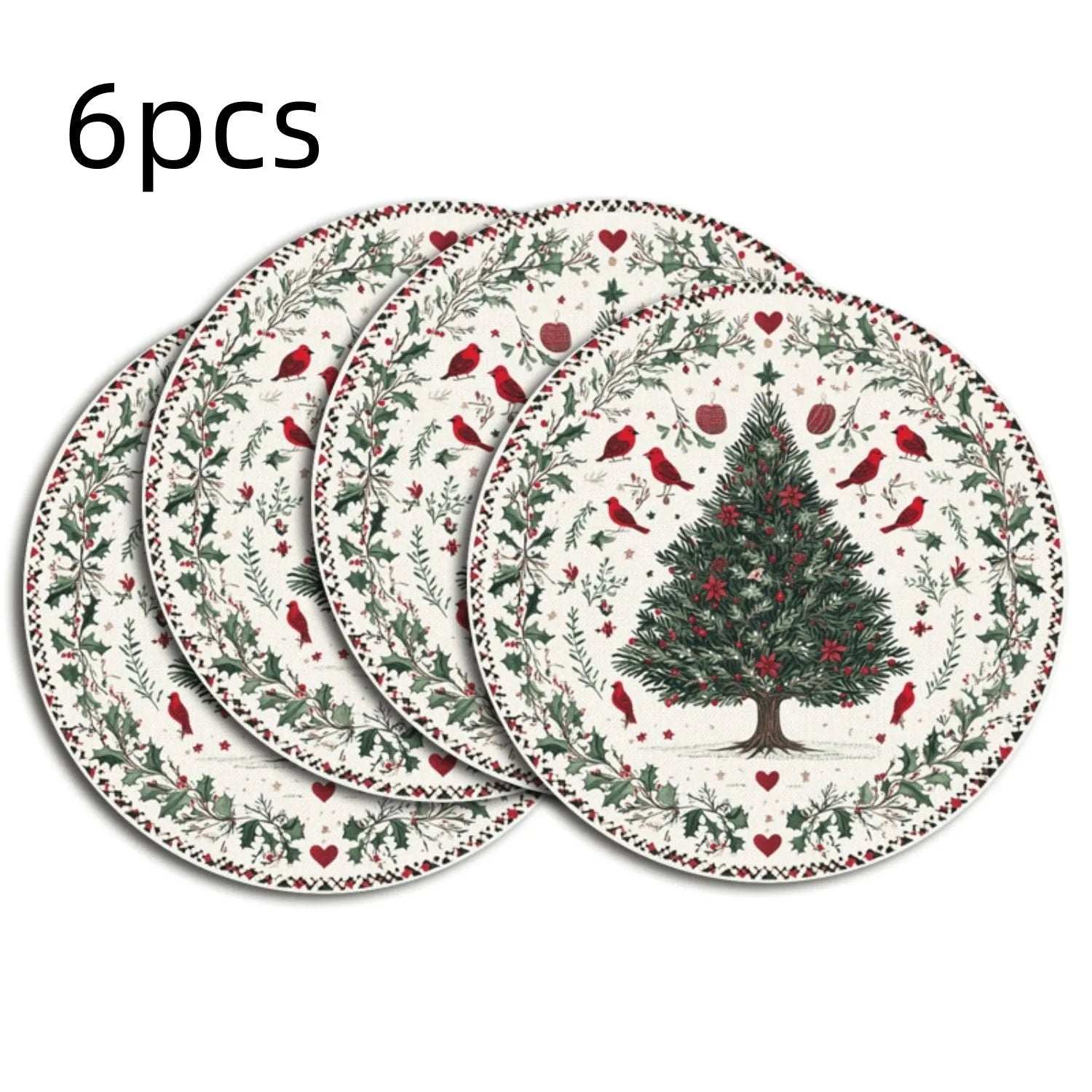 Round Christmas placemat with holly berries snowflake and bow design 38cm polyester American style