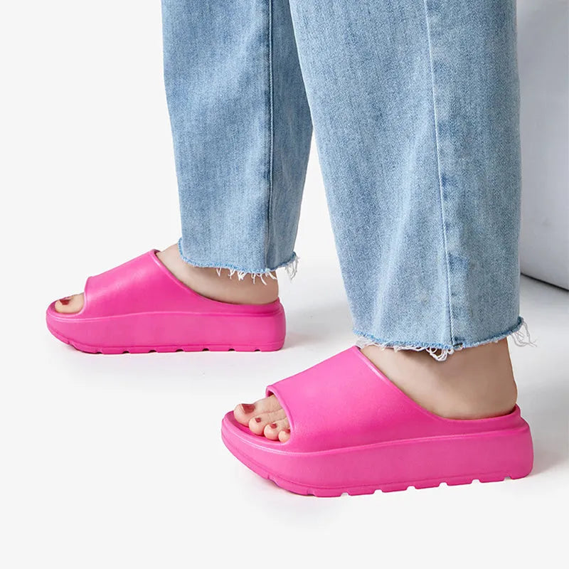 Women's fish mouth slippers with thick 5.5cm sole in beige, black, khaki and rose red colour options