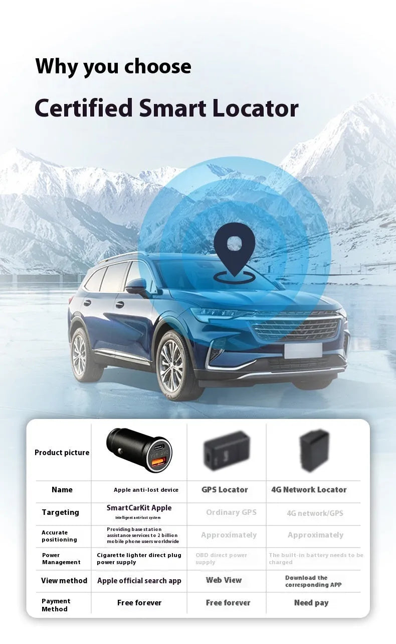 Black ABS plastic car GPS tracker device designed to plug into a vehicle's 12V power outlet for real-time location tracking.