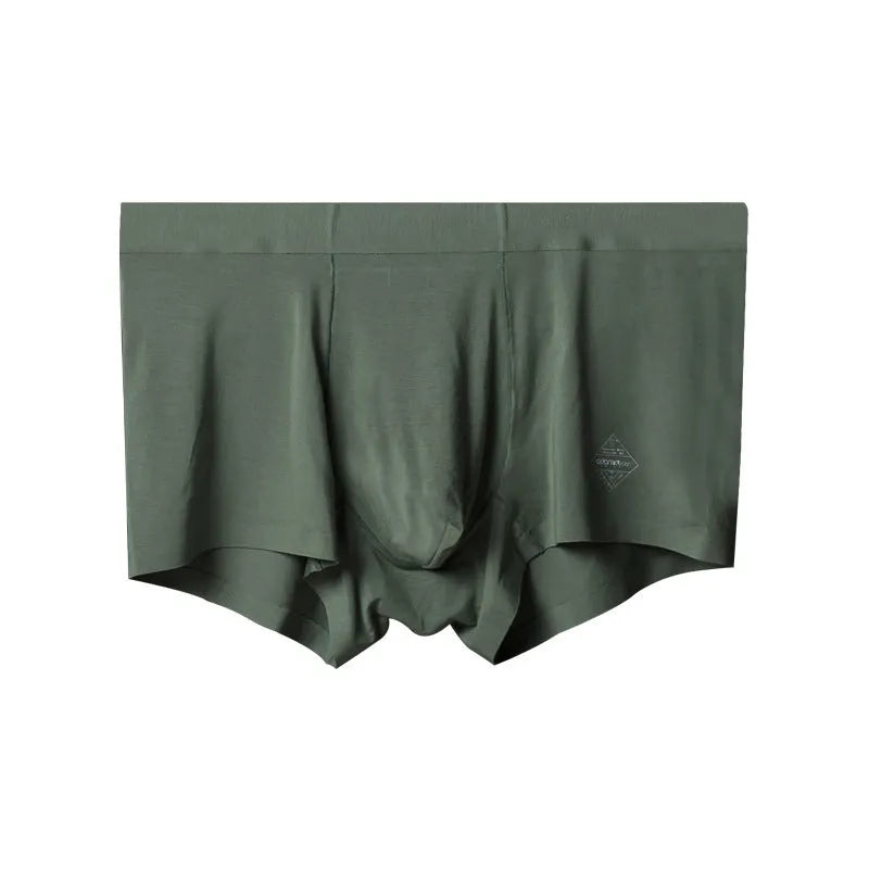 Men's seamless modal underwear in mid-waist fit, shown in green colour.