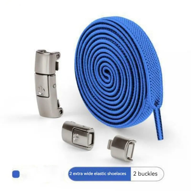 Set of press lock elastic no-tie shoelaces in 8mm widened flat design on a white background.