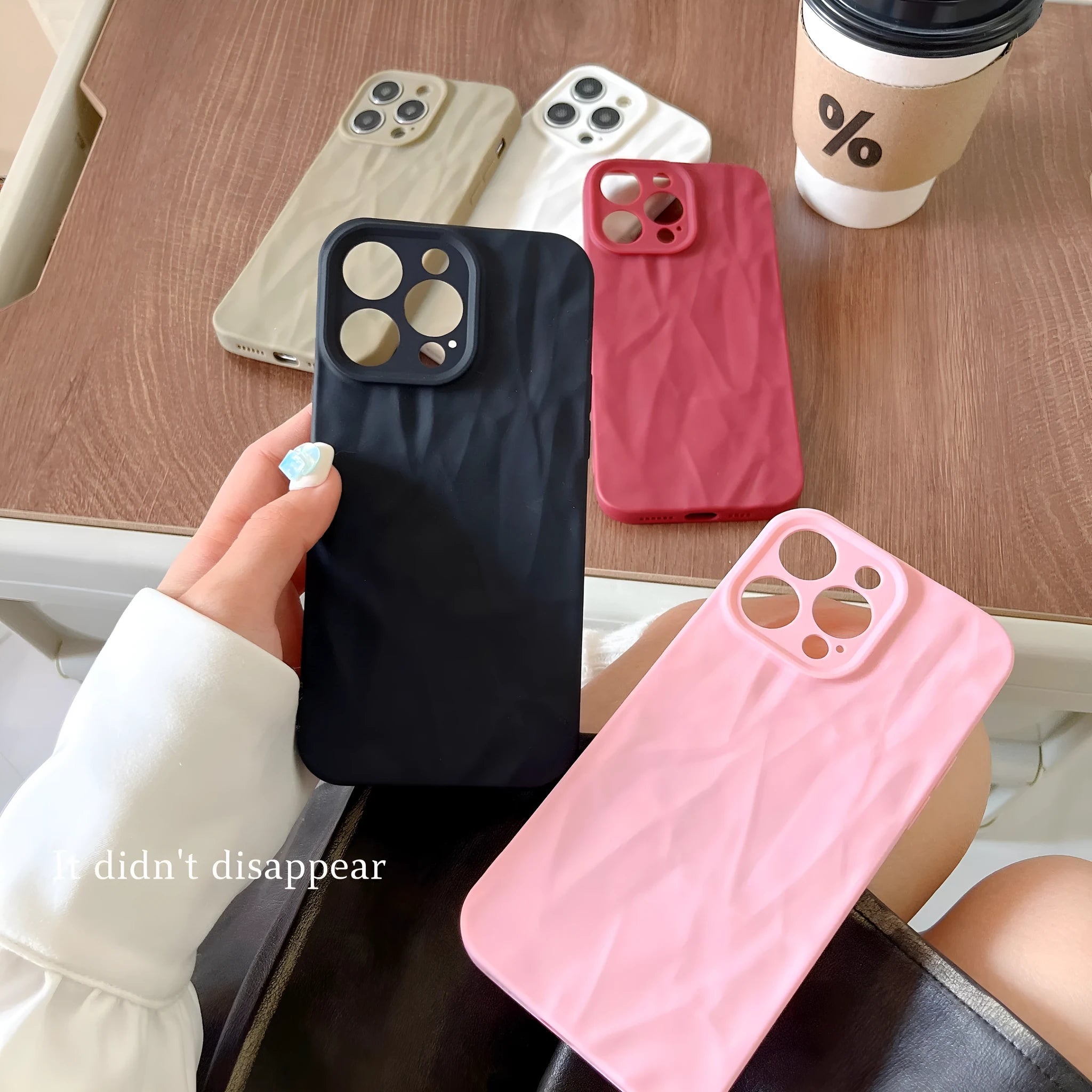 Frosted TPU phone case with pleated pattern in solid colour for iPhone