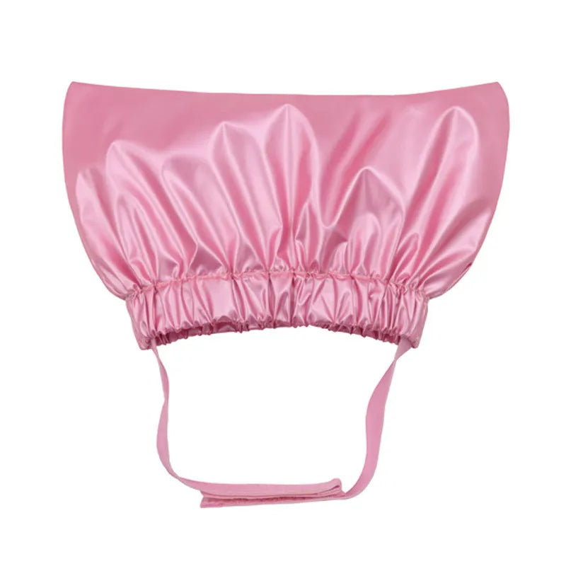 Adjustable waterproof shower cap for dogs and cats in silver, pink, or gold.