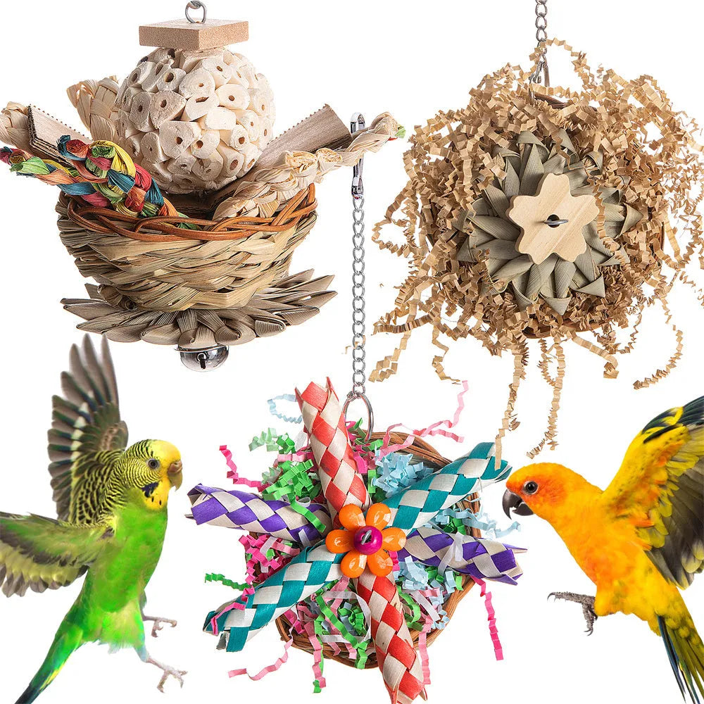 Three-piece parrot gnawing toy set for beak conditioning and enrichment