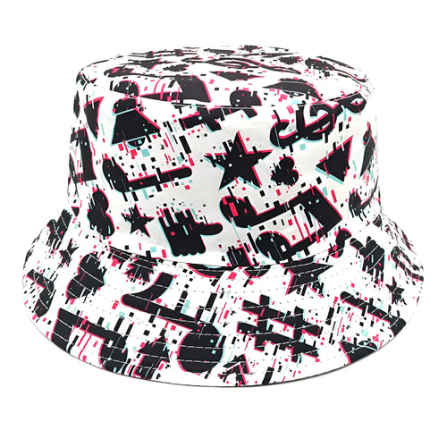 Musical note pattern printed polyester bucket hat with dome crown style
