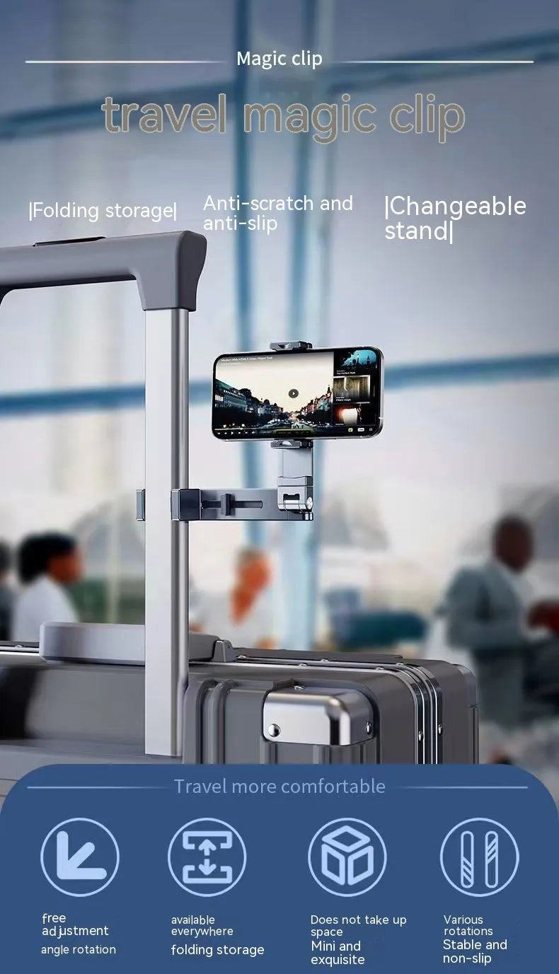 Aluminium alloy foldable clip phone holder in silver or grey, portable universal stand for hands-free viewing