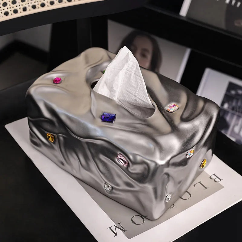 Ceramic tissue box in matte coconut milk white finish on a bathroom counter.