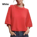 Red or white women's short sleeve crop top T-shirt made from viscose fibre.