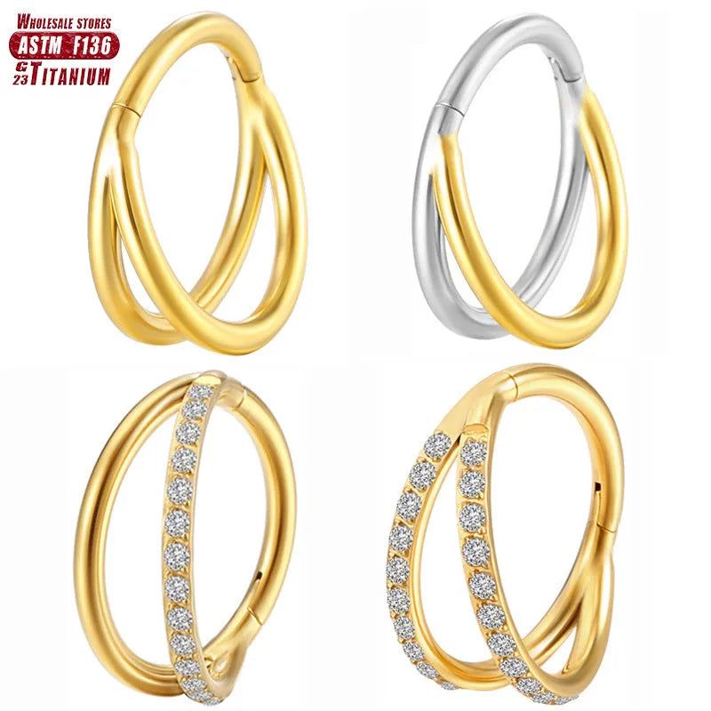 Titanium alloy fork nose ring body jewellery on a plain background showing post length options.