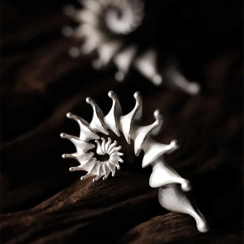 Alloy conch stud earrings with three-dimensional matte electroplated finish and irregular shape