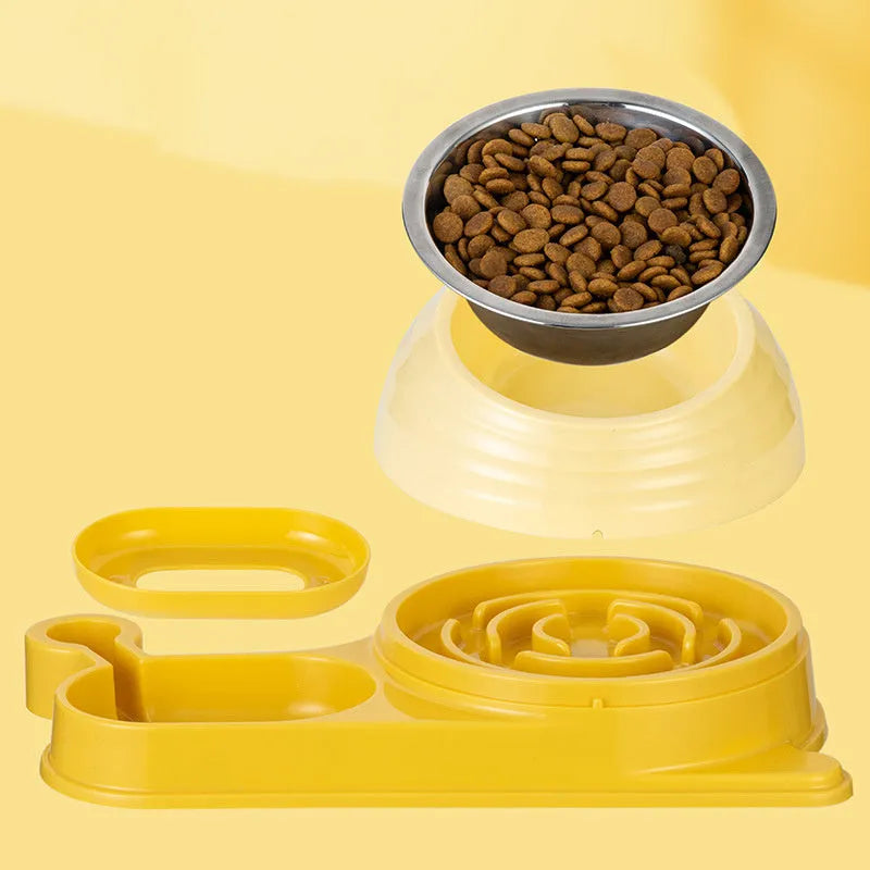 Brown automatic water dispenser cat bowl with raised food dish for cats and small dogs