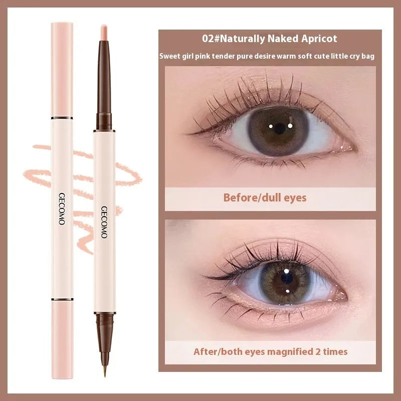 Double-headed silkworm pen eyeliner showing Floating Platinum and Born Nude Apricot colours