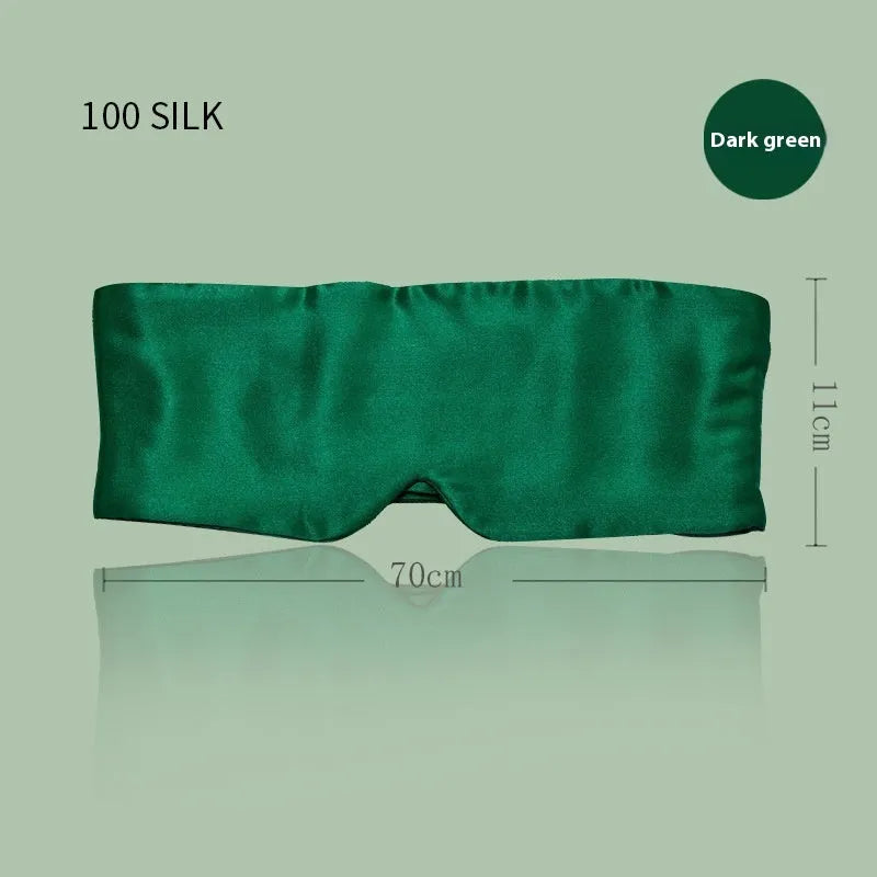 Mulberry silk sleep eye mask shown in one of seven colours: black, gold, blue, gray, white, pink, or green.