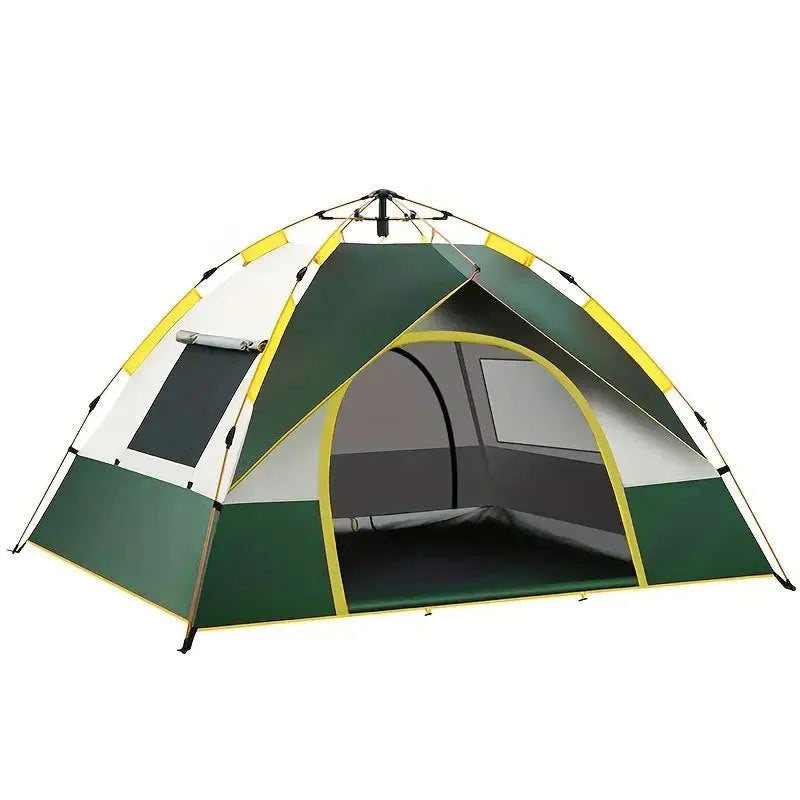 Dark Green Silver Glue double-layered camping tent for 3-4 people with automatic quick-open frame.