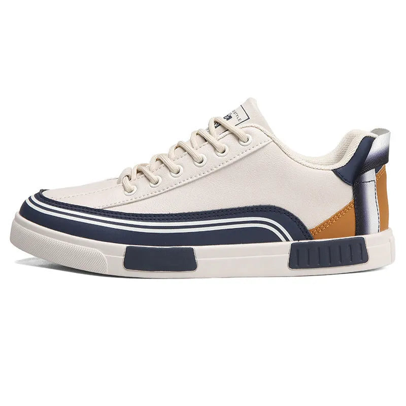Men's beige and white-green canvas shoes with mesh panels and round-toe design