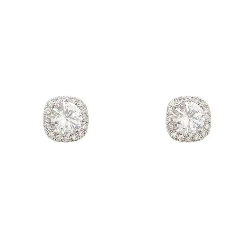 Square diamond geometric earrings in silver and gold alloy with quadrilateral design