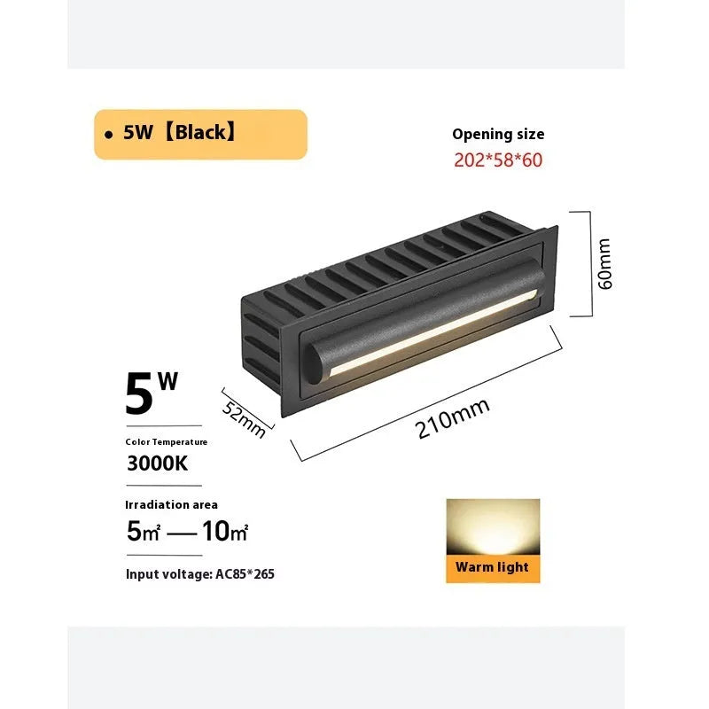 Black LED step lamp with aluminium shell, IP65 waterproof, for outdoor stairs and corridors
