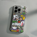 Cartoon transparent soft shell PC phone case for iPhone 15 Pro Max with graffiti print anti-drop protection