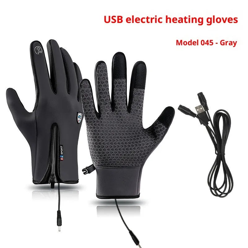 USB heated cycling gloves in black with reflective elements and non-slip palms for winter outdoor sports
