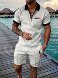 Men's casual retro plaid beach suit set with Paris heat transfer patch short sleeve T-shirt and shorts in multiple colours