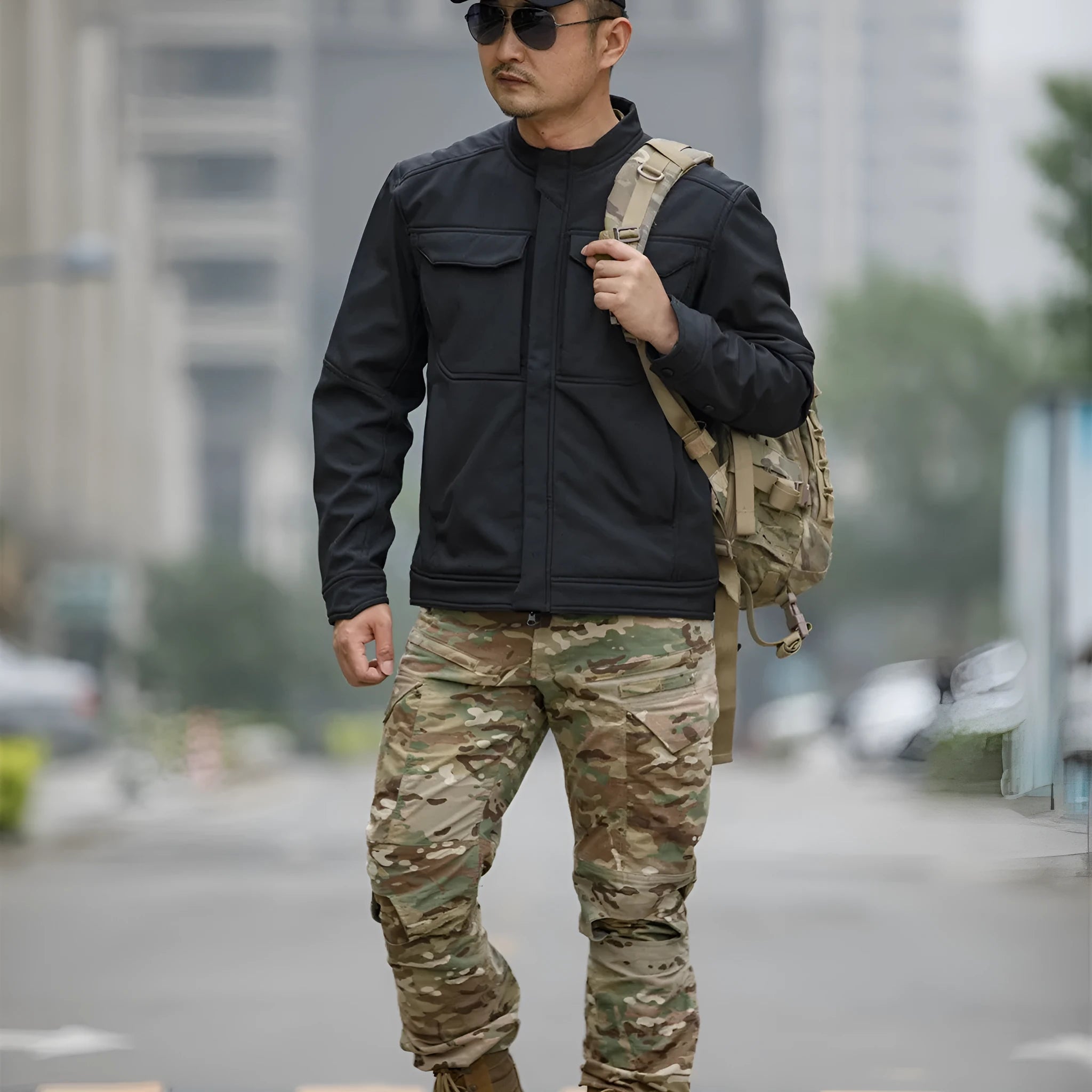 Bone Frog Peak Breaker soft shell jacket in black on a mannequin, showing cardigan style.