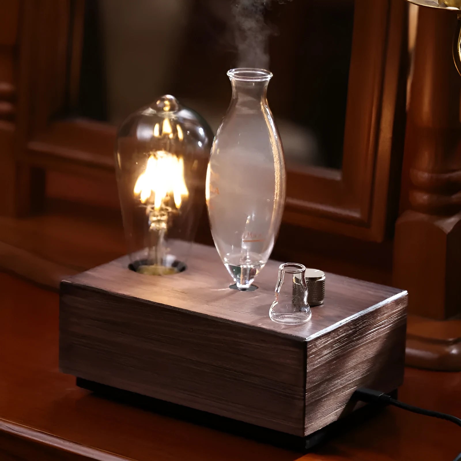 Smart Waterless aroma diffuser with glass reservoir, column shape, and ambience light, available in multiple colour options